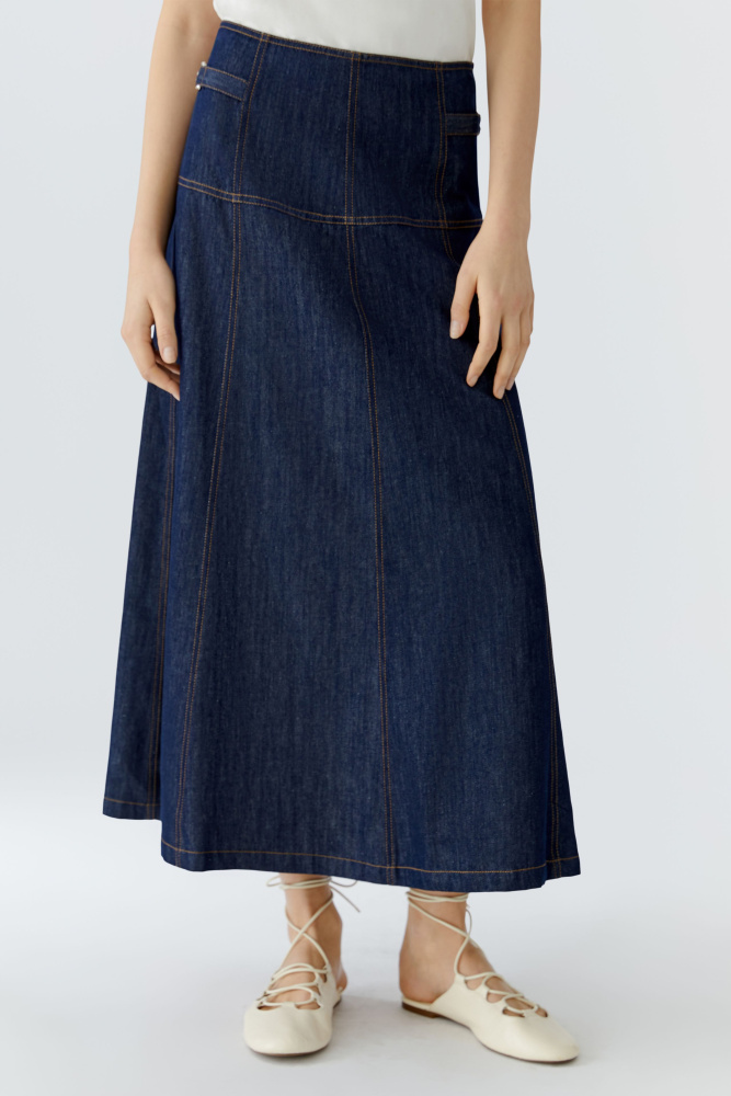 ЮБКА OUI джинсовая миди с А-силуэтом и контрастной строчкой